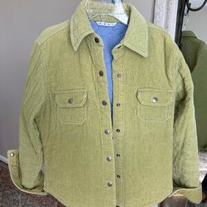 Cabi Quilted Corduroy Shacket Jacket Green Snap Front